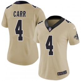 Saints #4 Derek Carr Gold Women's Stitched NFL Limited Inverted Legend Jersey