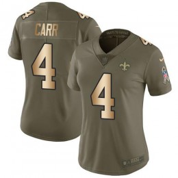Saints #4 Derek Carr Olive/Gold Women's Stitched NFL Limited 2017 Salute To Service Jersey