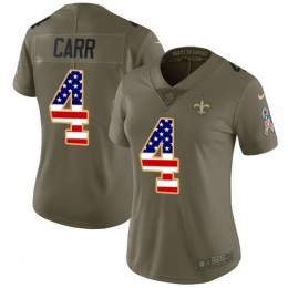Saints #4 Derek Carr Olive/USA Flag Women's Stitched NFL Limited 2017 Salute To Service Jersey