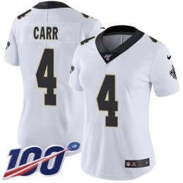Saints #4 Derek Carr White Women's Stitched NFL 100th Season Vapor Limited Jersey