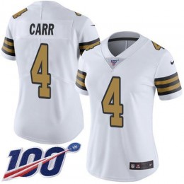 Saints #4 Derek Carr White Women's Stitched NFL Limited Rush 100th Season Jersey