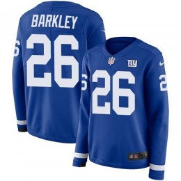 Giants #26 Saquon Barkley Royal Blue Team Color Women's Stitched NFL Limited Therma Long Sleeve Jersey