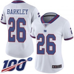 Giants #26 Saquon Barkley White Women's Stitched NFL Limited Rush 100th Season Jersey