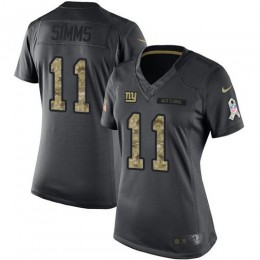 New York Giants #11 Phil Simms Black Women's Stitched NFL Limited 2016 Salute to Service Jersey