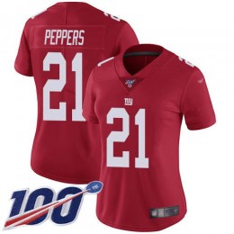 New York Giants #21 Jabrill Peppers Red Women's Stitched NFL Limited Inverted Legend 100th Season Jersey