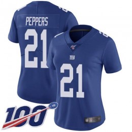 New York Giants #21 Jabrill Peppers Royal Blue Team Color Women's Stitched NFL 100th Season Vapor Limited Jersey