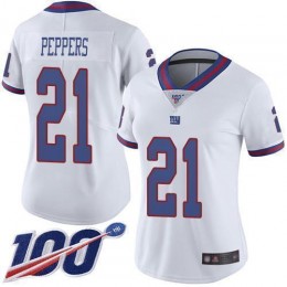 New York Giants #21 Jabrill Peppers White Women's Stitched NFL Limited Rush 100th Season Jersey