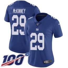 New York Giants #29 Xavier McKinney Royal Blue Team Color Women's Stitched NFL 100th Season Vapor Untouchable Limited Jersey