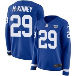 New York Giants #29 Xavier McKinney Royal Blue Team Color Women's Stitched NFL Limited Therma Long Sleeve Jersey