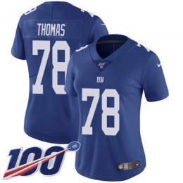 New York Giants #78 Andrew Thomas Royal Blue Team Color Women's Stitched NFL 100th Season Vapor Untouchable Limited Jersey