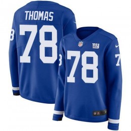 New York Giants #78 Andrew Thomas Royal Blue Team Color Women's Stitched NFL Limited Therma Long Sleeve Jersey