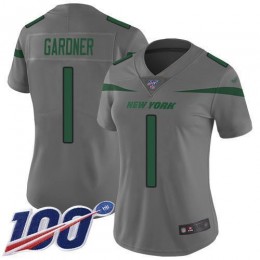 Jets #1 Ahmad Sauce Gardner Gray Women's Stitched NFL Limited Inverted Legend 100th Season Jersey