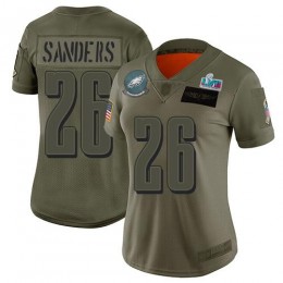 Eagles #26 Miles Sanders Camo Super Bowl LVII Patch Women's Stitched NFL Limited 2019 Salute To Service Jersey