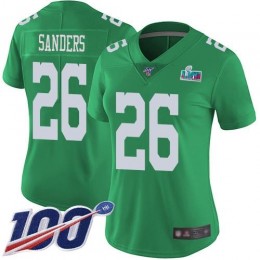 Eagles #26 Miles Sanders Green Super Bowl LVII Patch Women's Stitched NFL Limited Rush 100th Season Jersey