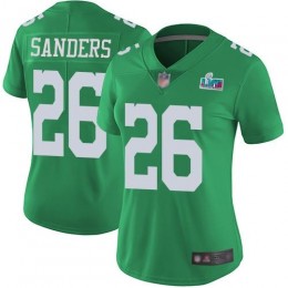 Eagles #26 Miles Sanders Green Team Color Super Bowl LVII Patch Women's Stitched NFL Vapor Untouchable Limited Jersey