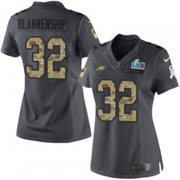 Eagles #32 Reed Blankenship Black Super Bowl LVII Patch Women's Stitched NFL Limited 2016 Salute To Service Jersey