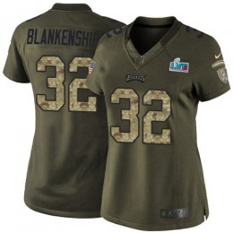 Eagles #32 Reed Blankenship Green Super Bowl LVII Patch Women's Stitched NFL Limited 2015 Salute To Service Jersey