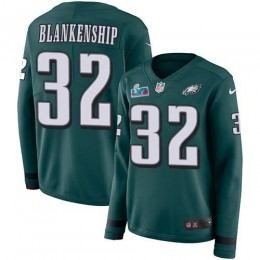 Eagles #32 Reed Blankenship Green Team Color Super Bowl LVII Patch Women's Stitched NFL Limited Therma Long Sleeve Jersey