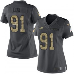 Philadelphia Eagles #91 Fletcher Cox Black Women's Stitched NFL Limited 2016 Salute to Service Jersey