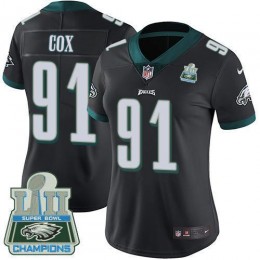 Philadelphia Eagles #91 Fletcher Cox Black Alternate Super Bowl LII Champions Women's Stitched NFL Vapor Untouchable Limited Jersey
