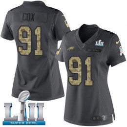 Philadelphia Eagles #91 Fletcher Cox Black Super Bowl LII Women's Stitched NFL Limited 2016 Salute to Service Jersey