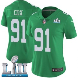 Philadelphia Eagles #91 Fletcher Cox Green Super Bowl LII Women's Stitched NFL Limited Rush Jersey