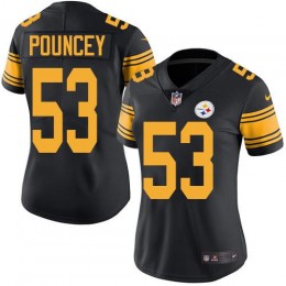 Pittsburgh Steelers #53 Maurkice Pouncey Black Women's Stitched NFL Limited Rush Jersey