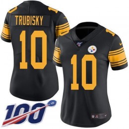 Steelers #10 Mitchell Trubisky Black Women's Stitched NFL Limited Rush 100th Season Jersey