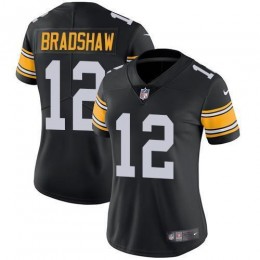 Steelers #12 Terry Bradshaw Black Alternate Women's Stitched NFL Vapor Untouchable Limited Jersey
