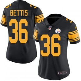 Steelers #36 Jerome Bettis Black Women's Stitched NFL Limited Rush Jersey