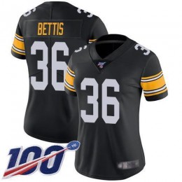 Steelers #36 Jerome Bettis Black Alternate Women's Stitched NFL 100th Season Vapor Limited Jersey