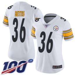 Steelers #36 Jerome Bettis White Women's Stitched NFL 100th Season Vapor Limited Jersey