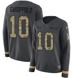49ers #10 Jimmy Garoppolo Anthracite Salute To Service Women's Stitched NFL Limited Therma Long Sleeve Jersey