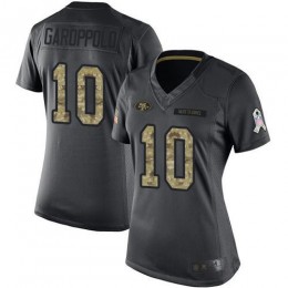 49ers #10 Jimmy Garoppolo Black Women's Stitched NFL Limited 2016 Salute To Service Jersey