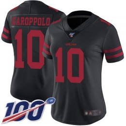 49ers #10 Jimmy Garoppolo Black Alternate Women's Stitched NFL 100th Season Vapor Limited Jersey