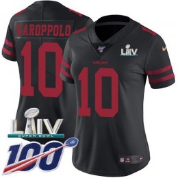 49ers #10 Jimmy Garoppolo Black Super Bowl LIV 2020 Alternate Women's Stitched NFL 100th Season Vapor Limited Jersey