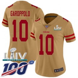 49ers #10 Jimmy Garoppolo Gold Super Bowl LIV 2020 Women's Stitched NFL Limited Inverted Legend 100th Season Jersey