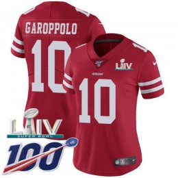49ers #10 Jimmy Garoppolo Red Super Bowl LIV 2020 Team Color Women's Stitched NFL 100th Season Vapor Limited Jersey