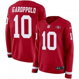 49ers #10 Jimmy Garoppolo Red Team Color Women's Stitched NFL Limited Therma Long Sleeve Jersey