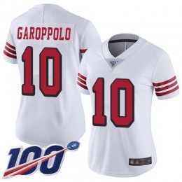 49ers #10 Jimmy Garoppolo White Rush Women's Stitched NFL Limited 100th Season Jersey