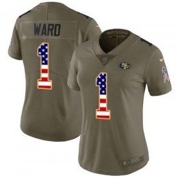 49ers #1 Jimmie Ward Olive/USA Flag Women's Stitched NFL Limited 2017 Salute To Service Jersey