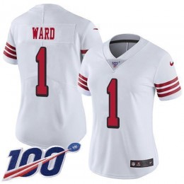 49ers #1 Jimmie Ward White Rush Women's Stitched NFL Limited 100th Season Jersey