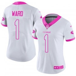 49ers #1 Jimmie Ward White/Pink Women's Stitched NFL Limited Rush Fashion Jersey