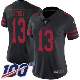 49ers #13 Brock Purdy Black Alternate Women's Stitched NFL 100th Season Vapor Limited Jersey