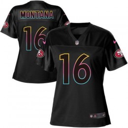 49ers #16 Joe Montana Black Women's NFL Fashion Game Jersey