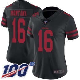 49ers #16 Joe Montana Black Alternate Women's Stitched NFL 100th Season Vapor Limited Jersey