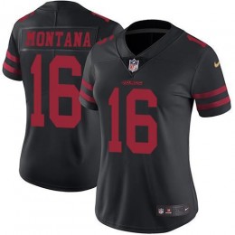 49ers #16 Joe Montana Black Alternate Women's Stitched NFL Vapor Untouchable Limited Jersey