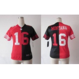 49ers #16 Joe Montana Black/Red Women's Stitched NFL Elite Split Jersey