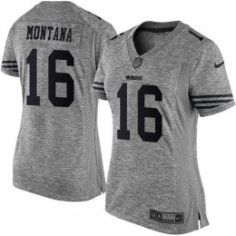 49ers #16 Joe Montana Gray Women's Stitched NFL Limited Gridiron Gray Jersey