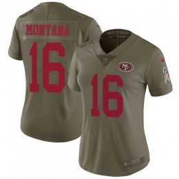 49ers #16 Joe Montana Olive Women's Stitched NFL Limited 2017 Salute To Service Jersey